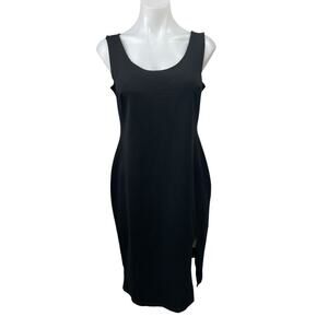 The Vanity Room Womens Black Scoop Neck Sleeveless Slit Midi Tank Sheath Dress L